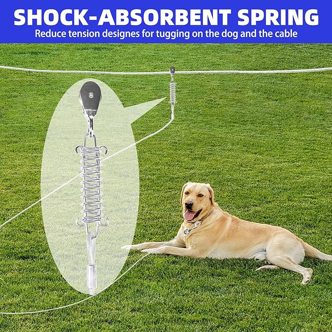 PUPTECK Outdoor Dog Run Cable for Small to Large Dogs up to 125lbs, Heavy Duty Tie Out Cable Trolley System with Runner Pulley Cable Zip Line for Yard, Camping, Long Lead Chain Leash