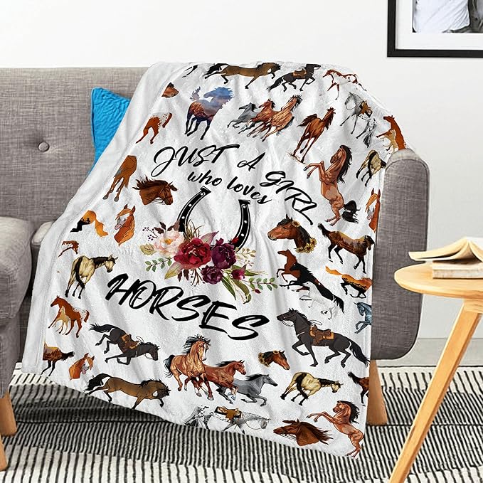 Horse Blanket,Horse Gifts for Girls Women, Just A Girl Who Loves Horses Blanket, Horse Lovers Birthday Gifts Decor Throw Blanket 50" x 40"