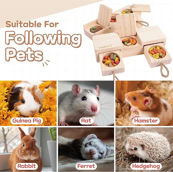 SoulThinkĀ® Interactive Wooden Pet Rabbit Toys - Sniff n' Snack Bunny Chew Toys for Rabbit Treats, Suited as Guinea Pig Toys, Hamster Toys for Boredom, Bunny Toys for Rabbits Keep Busy (2 Sets)