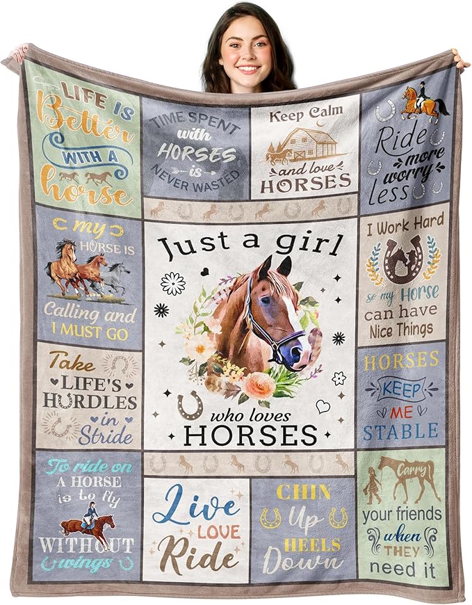 Horse Blanket for Girls, Horse Gifts for Girls Women, Just A Girl Who Loves Horses Blanket, Horse Lovers Birthday Gifts Decor Throw Blanket 60" x 50"
