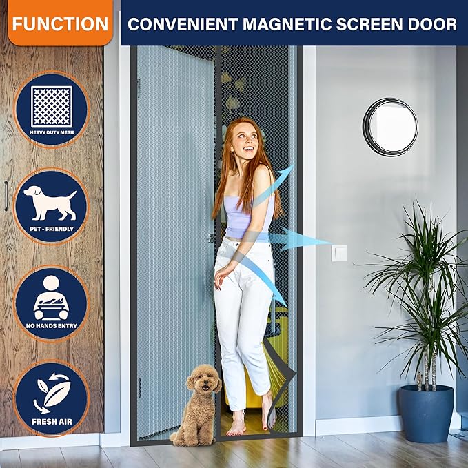 Magnetic Screen Door,Screen Door Mesh,Keep Bugs Out, Heavy-Duty Mesh Curtain,Pet and Kid Friendly, Works with Front Doors, Sliding Doors(36 x 80 Inches Gray