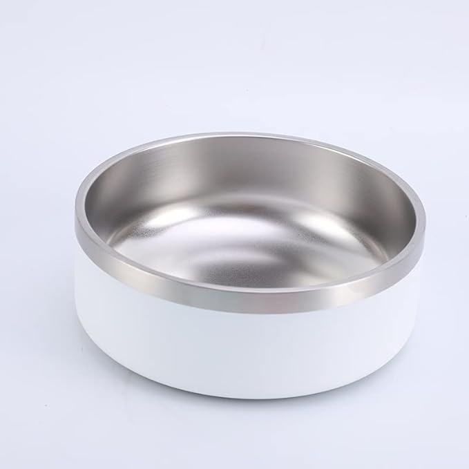 64 oz White Dog Bowl for Medium and Large Dogs, Non Slip Double Wall Vacuum Insulated Stainless Steel Dog Bowl That Keeps Water Cool (64 oz, White)