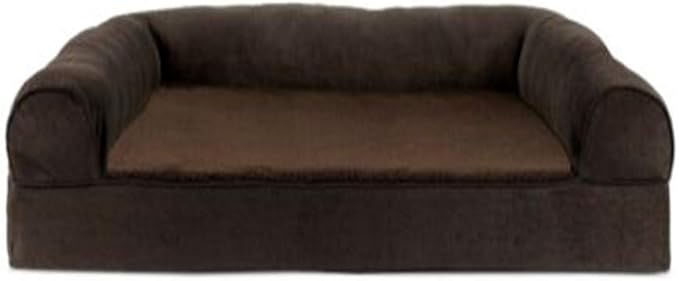 Furhaven Orthopedic Dog Bed for Large Dogs w/ Removable Bolsters & Washable Cover, For Dogs Up to 95 lbs - Plush & Suede Sofa - Espresso, Jumbo/XL