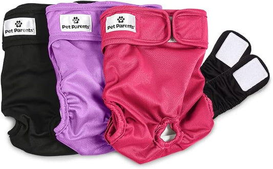 Pet Parents® Washable Dog Diapers (3pack) + Extendrs® of Durable Doggie Diapers, Premium Dog Diapers Female (Large, Princess)