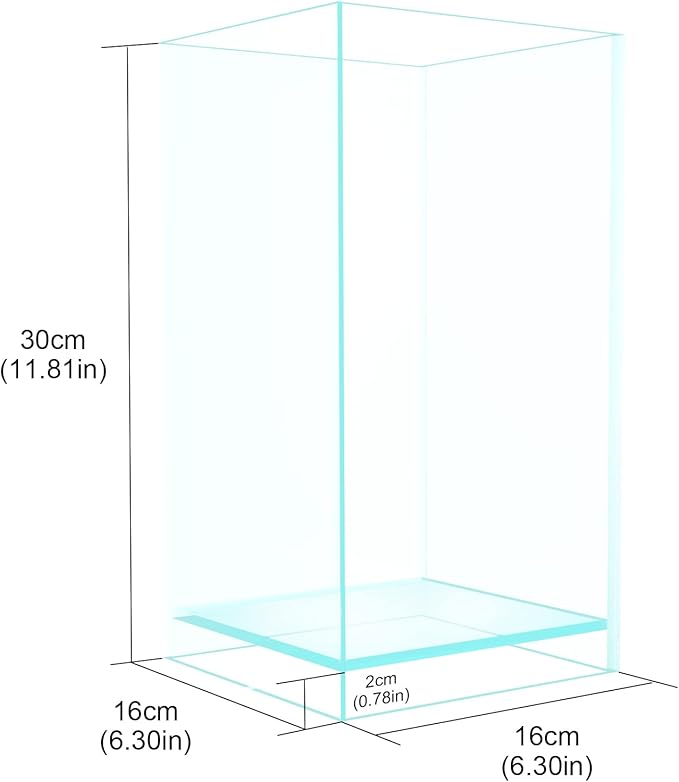 Fzone 2 Gal Nano Rimless Aquarium Low Iron Fish Tank NovaClear Ultra-White Translucent Glass Verso Series Nano Shallow Pond Levitating Floating Air Aquarium(A16-H30)