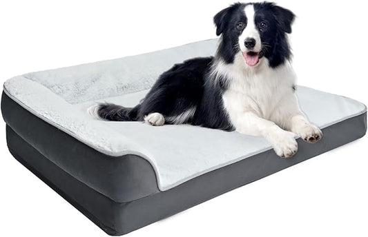 Amazon Basics Washable L-Shaped Dog Bed for Medium Dogs, Anti-Slip Pet Sofa Bed for Indoor Dogs, Crate Bed, 36x27x8 Inches, Gray