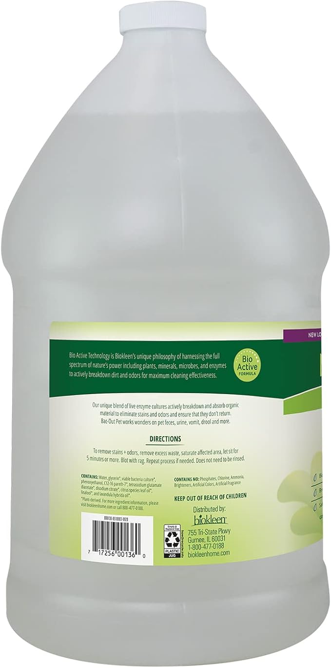 Biokleen Bac-Out Pet Stain Remover - 2 Gallon - Enzymatic, Natural, Destroys Stains & Odors Safely, for Pet Stains on Carpets - Eco-Friendly, Plant-Based