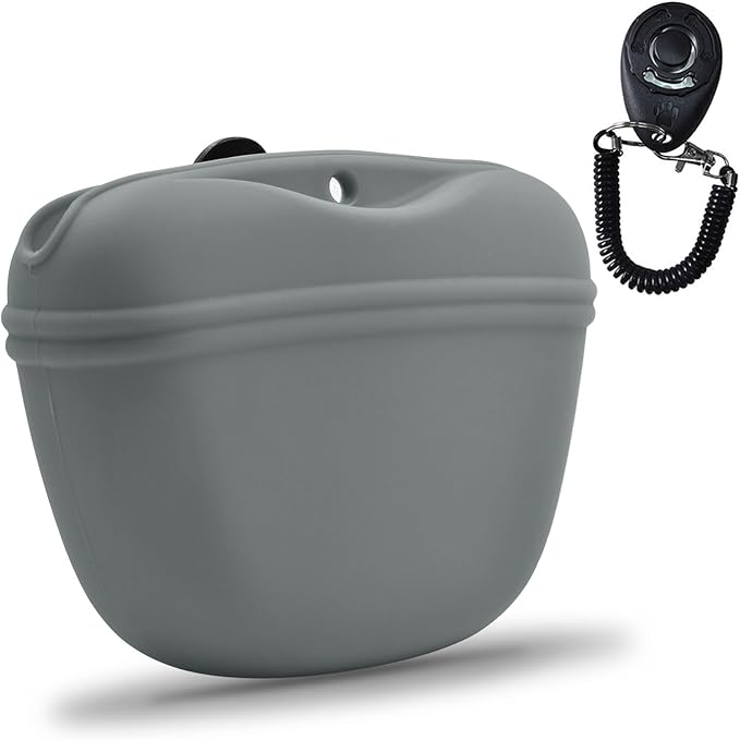AUDWUD Silicone Dog Treat Pouch,with Dog Training Clicker,Clip on Portable Training Container,Convenient Magnetic Buckle Closing and Waist Clip