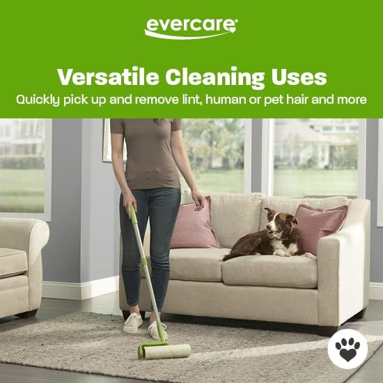 Evercare Pet Mega Lint Roller Value Pack with Two 50-Sheet Refills - Includes Refillable Lint Roller, Adhesive Sheets, Versatile Cleaning Uses, Home and On-The-Go Use, Extendable Handle