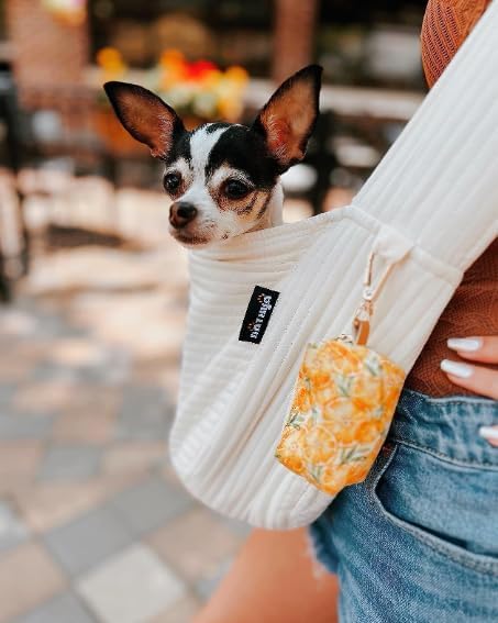 NATUYA Small Dog Carrier Sling Cat Sling-Dog Slings for Carrying Small Dogs-Adjustable Strap Hand Free Pet Puppy for Outdoor Traveling Subway (White, Canvas-Adjustable Strap)