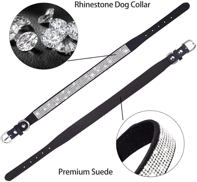 Rhinestone Dog Collar for Small Dogs, Bling Diamond Fancy Crystal Glitter Pretty Jewel Pet Puppy Collars for XXS XS Small Medium Large Breed Girl Dogs Female Cats Kitten, Colorful Black XSmall