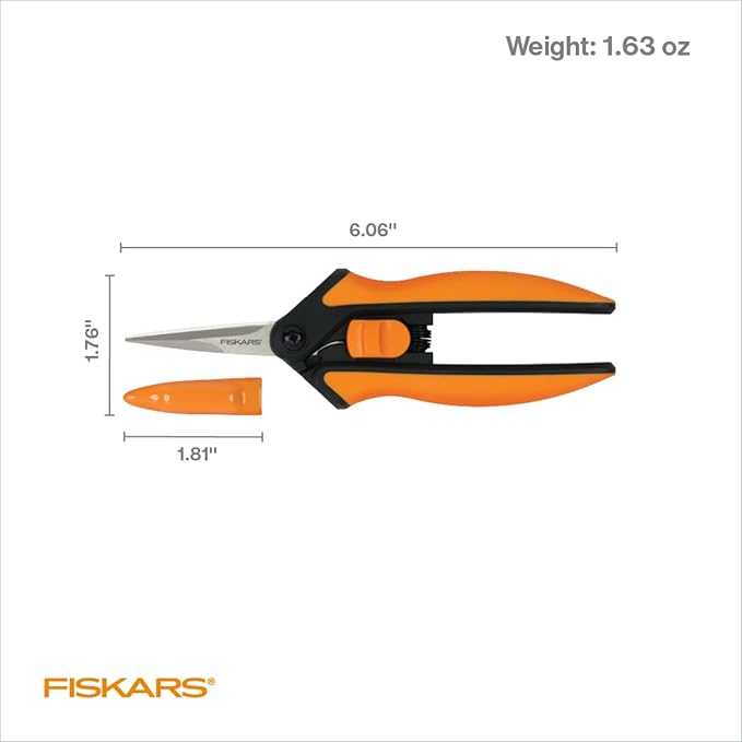 Fiskars Micro-Tip Pruning Snips - 6" Garden Shears with Sheath and Comfort Grip - Sharp Steel Blades - Quality Pruning Shears for Plants in Grow Tents and Hydroponics - Garden Tools