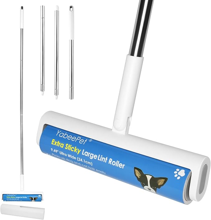 9.49'' Large Lint Rollers for Carpet and Floor, Extra Sticky Giant Rollers with 50'' Long Handle for Carpets, Couch, Floor, Clothing, and Pet Hair Cleaning(1 Pack Floor Roller)