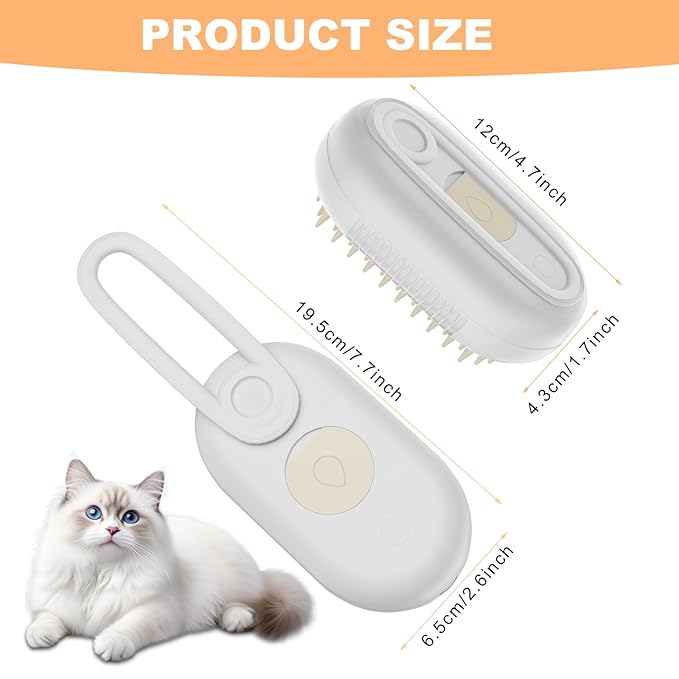 4 in 1 Cat Steam Brush for Shedding，Rechargeable Steam Pet Brush With Rotating Handle for Massaging, Self-Cleaning, and Pet Hair Removal for Long and Short Hair of Cat and Dog （Beige）