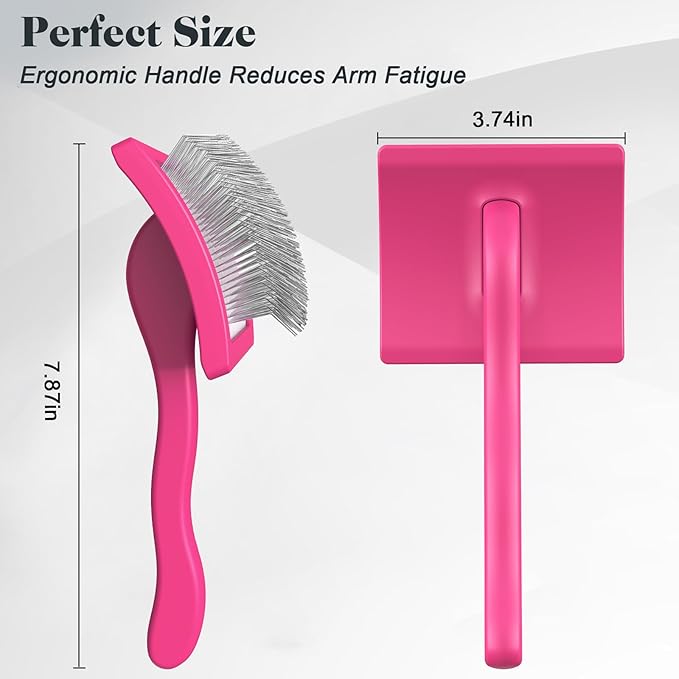 2PCS Slicker Brush for Dogs & Pet Comb,Professional Dog Grooming Brush (Goldendoodles,Poodles,Labradoodles) with Extra Long Pins to Effectively Remove Tangles, Knots and Mats (Pink)