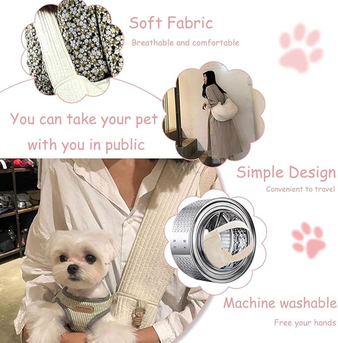 NATUYA Small Dog Carrier Sling Cat Sling-Dog Slings for Carrying Small Dogs-Adjustable Strap Hand Free Pet Puppy for Outdoor Traveling Subway (White, Canvas-Adjustable Strap)