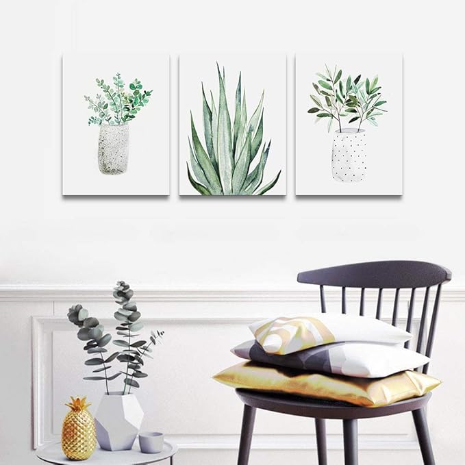 farmhouse Wall Art painting for dining room bathroom Abstract Canvas art family Wall decor for Bedroom kitchen Wall Decoration Living Room decor art Green Leaf pictures Artwork for home walls 3 piece