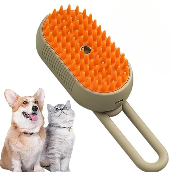3-in-1 Cat Grooming Brush – Water Spray & Self-Cleaning Shedding Brush for Cats & Dogs – Pet Hair Removal & Massage Comb for Long & Short Hair (beige).