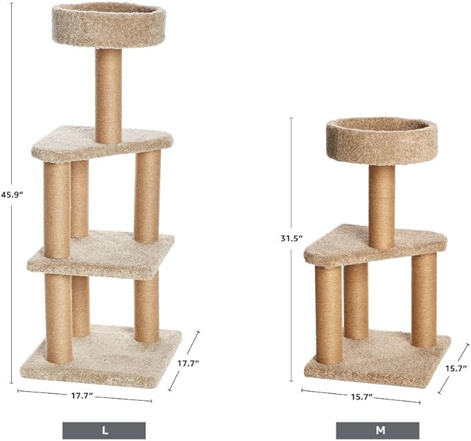 Amazon Basics Cat Tree - Indoor Cat & Kittens Multi-Level Climbing Activity Tower with Scratching Posts, Large (45.9"H) - Beige