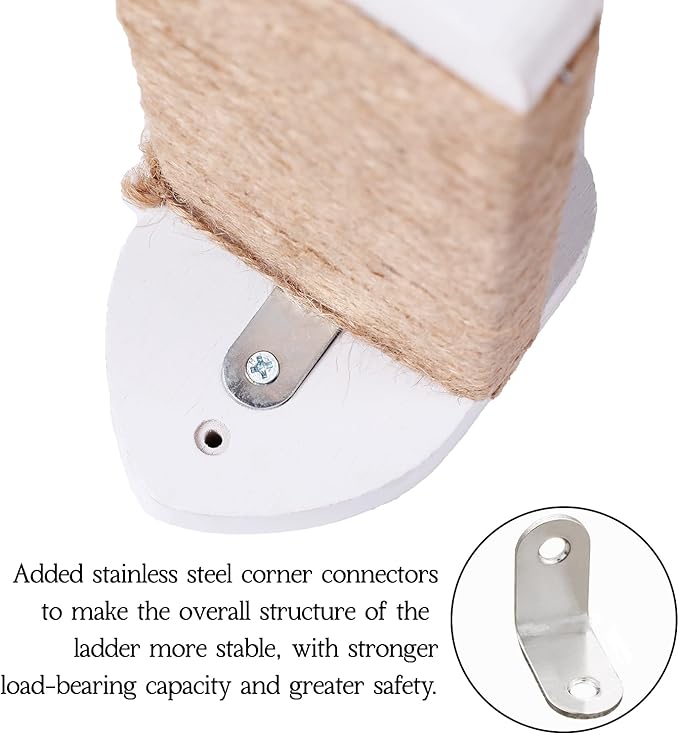 3pcs Wall Mounted Cat Steps, Climbing Furniture, Shelves With Hemp Rope Covered, Solid Wood Ladder for Playing and Climbing (Standard-White)