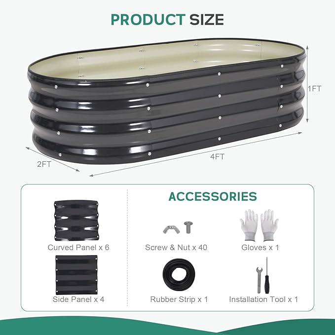 Galvanized Raised Garden Bed Outdoor - 4x2x1FT (2 Pack) Metal Garden Planter Box with Safety Edging and Gloves, Raised Bed for Gardening Vegetables Fruits and Flowers - Grey