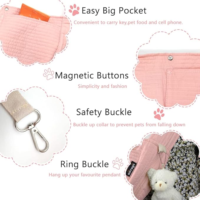 NATUYA Small Dog Carrier Sling, Adjustable Strap Lightweight Comfy Puppy Pouch, Hand Free Pet Dog Sling Walking Subway Travel Toy Dog Carrying Bag (Pink,Adjust Strap-Canvas)