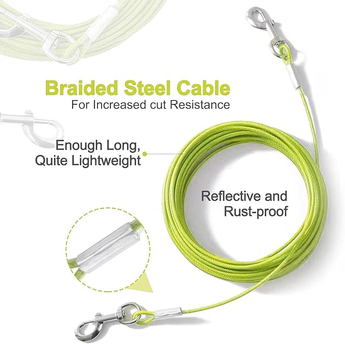 Tie Out Cable for Dogs,100FT Dog Leads,Heavy Duty Tie Out Cable for Large Dogs Up to 125lbs,Durable Dog Runner Tether Line for Outdoor,Yard