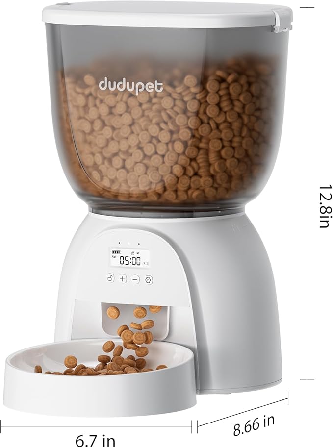 5L Automatic Cat Feeder, Timed Cat Food Dispenser, Automatic Pet Feeders Up to 6 Meal 1-20 Portion, Dual Power Supply Cats Feeder, Pet Dry Food Dispenser for Cats and Small Dogs
