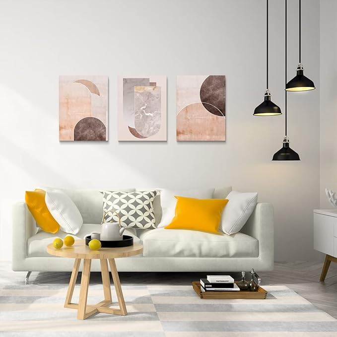 AHUASJART Boho Wall Decor Living Room Canvas Wall Art For Office Large Size Wall Decorations For Bedroom Modern Abstract Geometry Paintings Canvas Pictures Artwork Inspirational Home Decor 3 Piece
