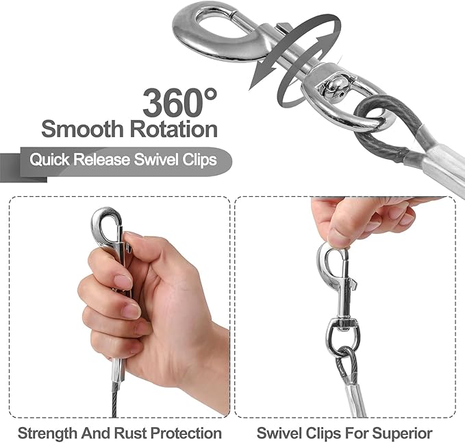 Tie Out Cable for Dogs,150FT Dog Leads,Heavy Duty Tie Out Cable for Large Dogs Up to 125lbs,Durable Dog Runner Tether Line for Outdoor,Yard
