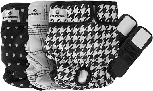 Pet Parents® Washable Dog Diapers (3pack) + Extendrs® of Durable Doggie Diapers, Premium Dog Diapers Female (Large, Luxe)