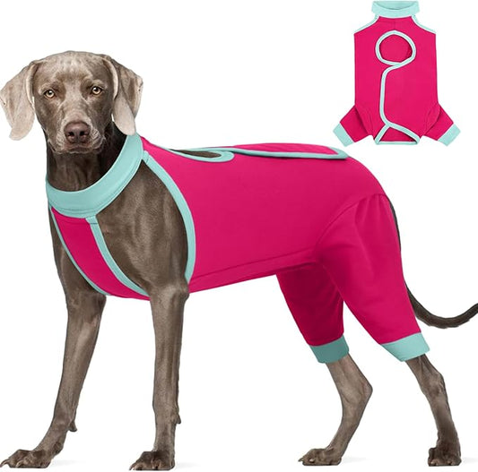 ROZKITCH Dog Surgery Leg Sleeve Rear Legs, Male Female Pet Prevent Licking Wound Elbow Knee Protector, Dog Recovery Suit Cone Collar Alternative Pants Shirt for Wound Heal Wrap Rosered 2XL