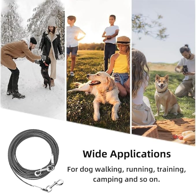 Tie Out Cable for Dogs,30FT Dog Leads,Heavy Duty Tie Out Cable for Large Dogs Up to 125lbs,Durable Dog Runner Tether Line for Outdoor,Yard