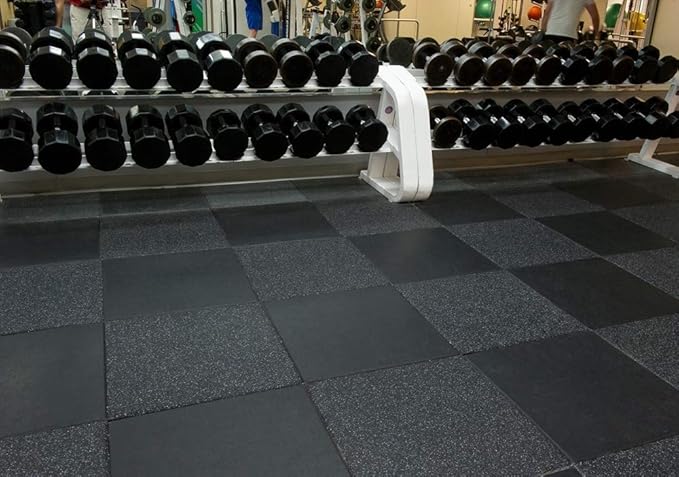 American Floor Mats - Extreme Rubber Gym Tiles - 1 Inch Thick Colorful Rubber Gym Tiles - Superior Shock and Sound Absorbing Tiles - 95% Light Greys 4 Tile Pack (Covers 16 Sq Ft)