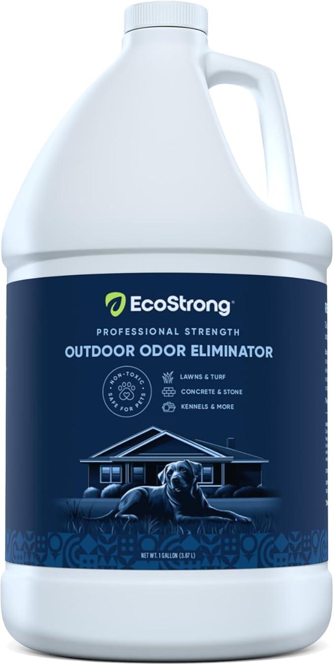 Eco Strong Outdoor Odor Eliminator Outside Dog Urine Enzyme Cleaner Powerful Pet, Cat, Animal Scent Deodorizer | Professional Strength for Yard, Turf, Kennels, Patios, Decks (128 OZ)