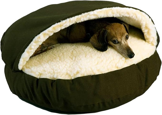Snoozer Cozy Cave Dog Bed - Indoor Dog Bed with Cover Cave, Covered Calming Burrow for Medium & Large Sized Pets with Blanket Attached, Enclosed, Washable - XL, Olive