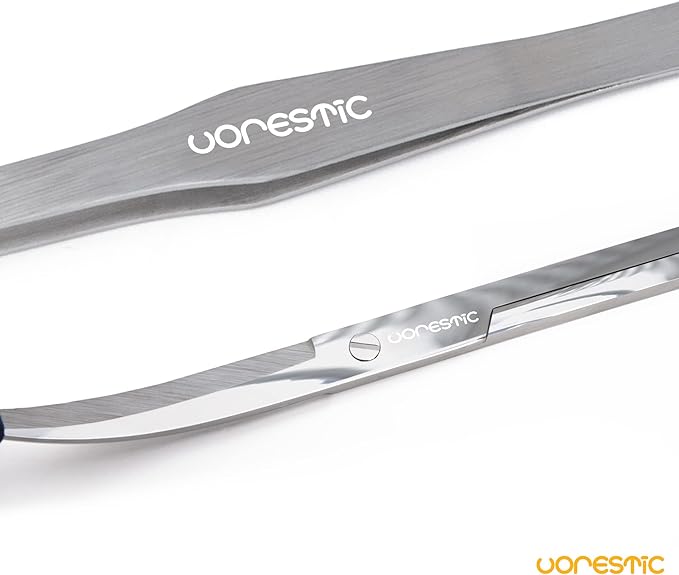 2PCS 15" Curved Aquarium Tweezers Long and 9.8" Aquarium Scissors, Feeding Tongs and Scissors with Protective Cap, Stainless Steel Aquascaping Tools for Plant Trimming and Reptile Feeding