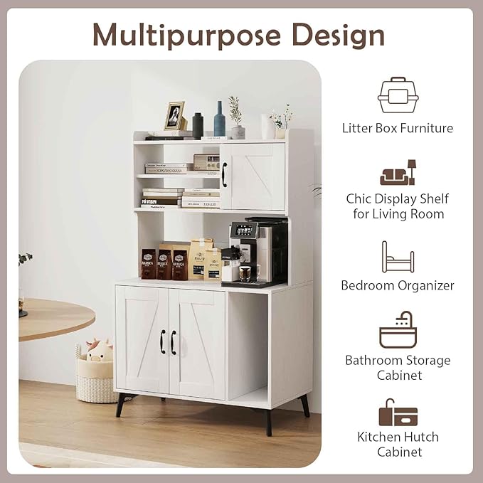 PETSITE Cat Litter Box Enclosure with Storage Shelf, 52 Inches Tall Modern Wooden Hidden Litter Box Furniture with Storage Shelving, Ideal for Indoor Cats (White)