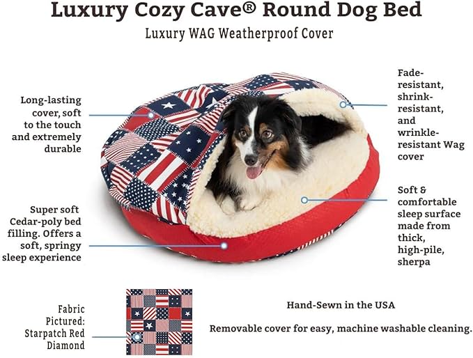 Snoozer Luxury Cozy Cave Dog Bed - Indoor Dog Bed with Cover Cave, Covered Calming Burrow for Small & Medium Sized Pets with Blanket Attached, Enclosed, Washable - Large, Ramey Oxford