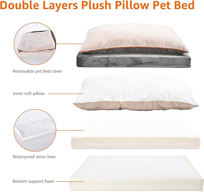 Amazon Basics Dog Bed with Cooling Gel Memory Foam, Pressure-Relief Support for Dogs up to 50lbs, Non-Slip Bottom, Machine Washable Cover, Large Sized (36" x 27"), Grey