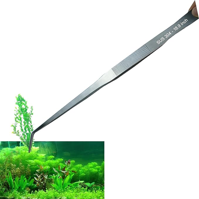 Extra Long Tweezers, Feeding Tongs, 18.9 inch Aquarium Stainless Steel Large Aquascape Tools for Fish Tank, Terrarium，Aquascaping, Reptile Snake (Curved)