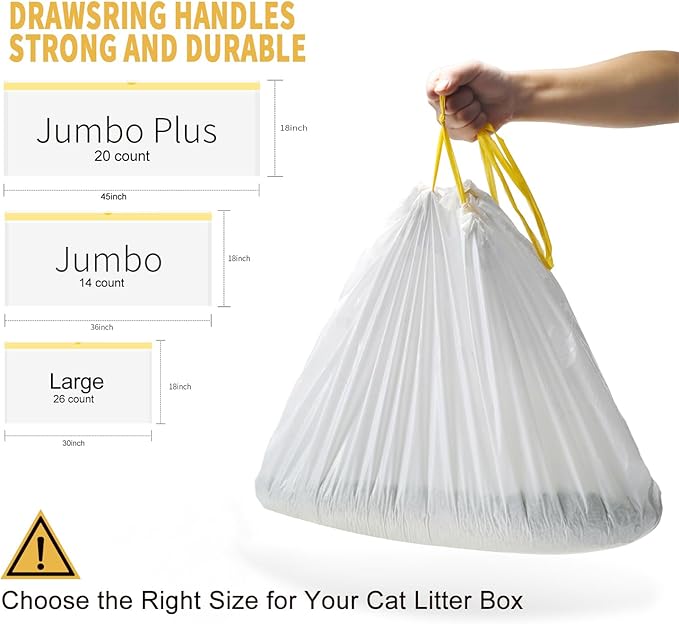 KONE Cat Litter Box Liners, 14 Count Jumbo Extra Durable Large Drawstring Kitty Litter Pan Bags Cat Waste Litter Bags Pet Supplies 36" x 18"