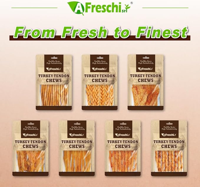 Afreschi Soft Turkey Tendon Strip 3.5 oz, Dog Treats for Soft Series, All Natural Human Grade Dog Treat, Suitable for Training chew, USA-Sourced Turkey Tendon, Rawhide Alternative, Soft Stick