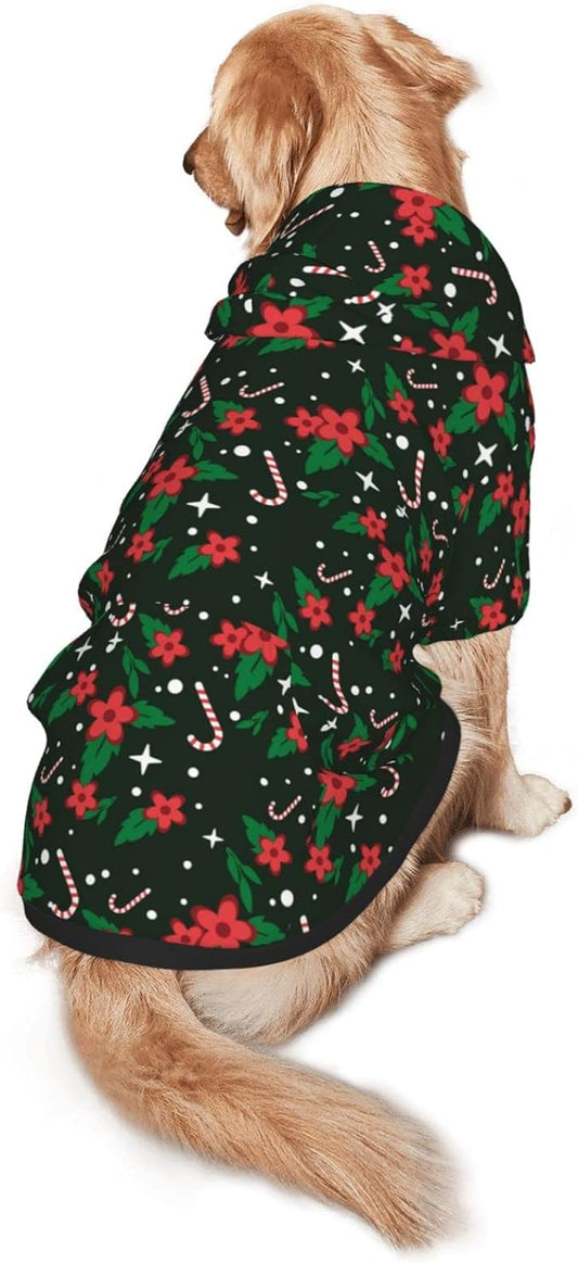 Black Candy Cane Hoodie,Christmas Cosplay Dog Clothes with Pocket and Hat Winter Clothes Sweaters Xx-Large