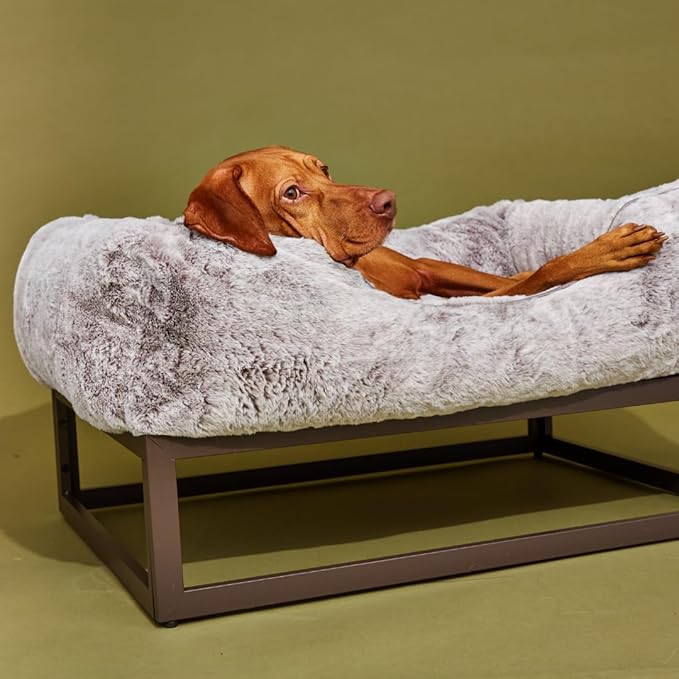 FUZI Luxury Aesthetic Dog Bed for Large Dogs with Washable Cover, Pet Couch, Pet Bed with Sides, Non-Slip Bottom, Soft and Durable Calming Dog Bed, Faux Fur Cover, Large 35.6x28.5x9.5 Light Grey