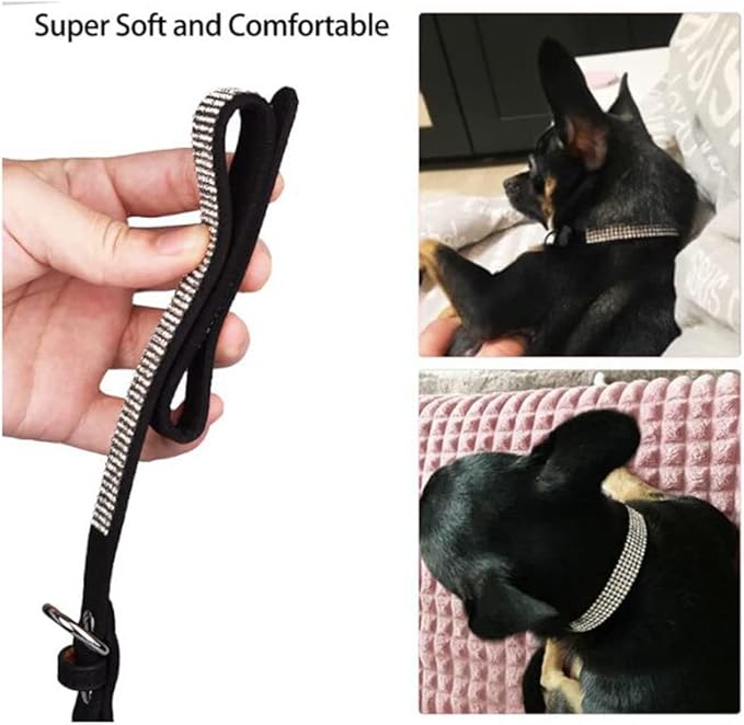 Rhinestone Dog Collar for Small Dogs, Bling Diamond Fancy Crystal Glitter Pretty Jewel Pet Puppy Collars for XXS XS Small Medium Large Breed Girl Dogs Female Cats Kitten, Black XL