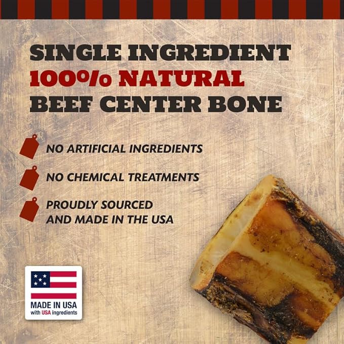 2" Beef Marrow Dog Bones for Aggressive Chewers, Small Breed Dog Treat, Natural, Tough, Chew Toy, Made in The USA, 6 Count
