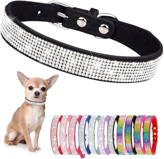 Rhinestone Dog Collar for Small Dogs, Bling Diamond Fancy Crystal Glitter Pretty Jewel Pet Puppy Collars for XXS XS Small Medium Large Breed Girl Dogs Female Cats Kitten, Black XL