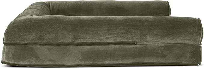 Furhaven Orthopedic Dog Bed for Large Dogs w/ Removable Bolsters & Washable Cover, For Dogs Up to 95 lbs - Faux Fur & Velvet Sofa - Dark Sage, Jumbo/XL