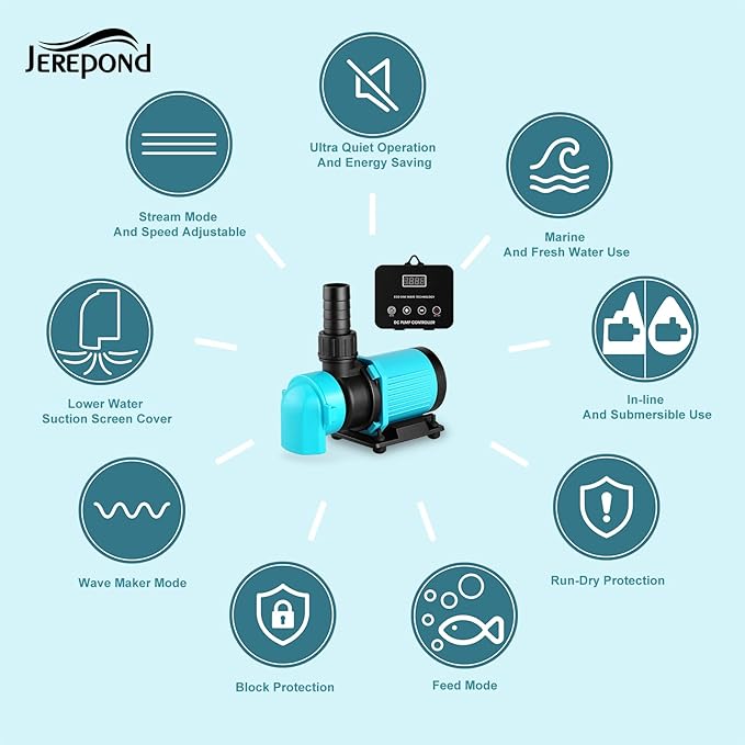 660GPH Aquarium Return pump with LCD display controller, DC 24V 25W aquarium pump for saltwater freshwater aquarium,fish tank,sump,20 speeds ECO Quiet Submersible and inline pump